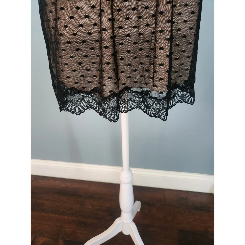 Intimint Babydoll Chemise Women Black Nude Excellent‎ Lace Swiss Dot Mesh Large